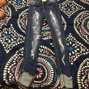 Cuffed ripped jeans